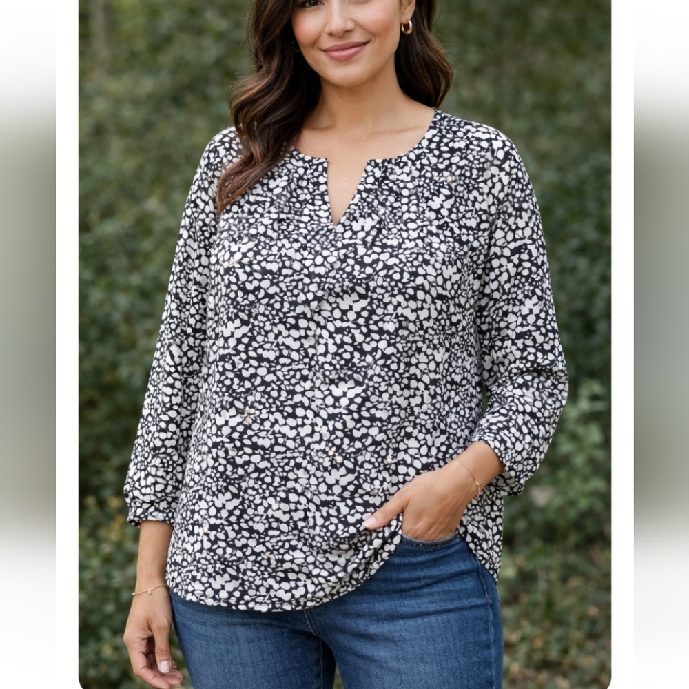 Talbots Black and White Floral Blouse size XL Women's Plus